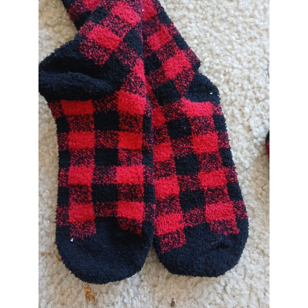 Maurcies Women’s Crew Socks Soft 1 pair & blk/red plaid hair scrunchy 2pk - Picture 6 of 7